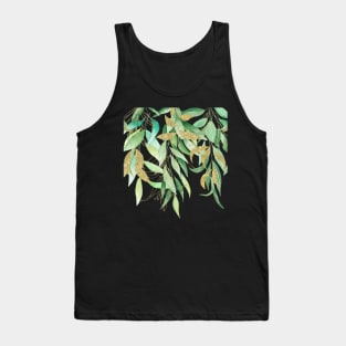 Eucalyptus watercolor Greenery Leaves With Gold Foil Tank Top